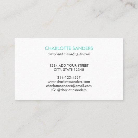 Blauwgroen visitekaartje met chalk-verfelegant (Achterkant)