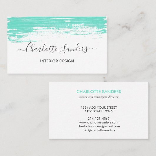 Blauwgroen visitekaartje met chalk-verfelegant (Voorkant / Achterkant)