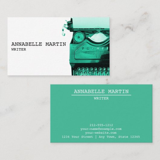 Blauwgroen Visitekaartje voor schrijfmachines (Voorkant / Achterkant)