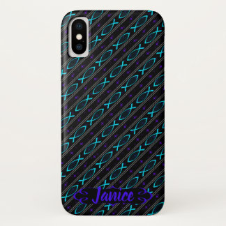 blauwgroen vispatroon iPhone x hoesje