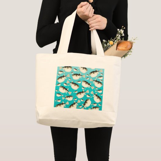blauwgroen vispatroon grote tote bag (Voorkant (product))