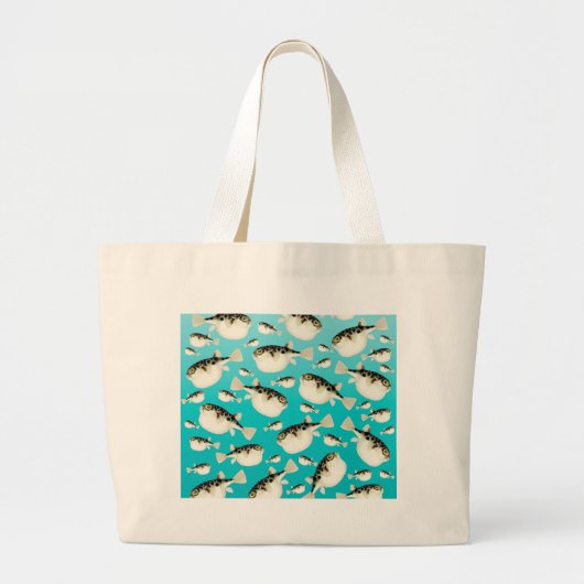 blauwgroen vispatroon grote tote bag (Voorkant)