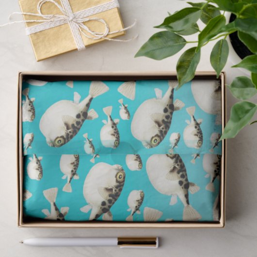 blauwgroen vispatroon tissuepapier (Geschenk)