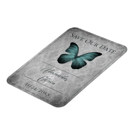 Blauwgroen Vlinder Damask Bewaar de Datum Magneet (Linkerzijde)