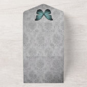 Blauwgroen  vlinder Damask bruiloft All In One Uitnodiging (Buitenkant)