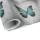 Blauwgroen vlinder Damask Cadeaupapier (Rol Hoek)