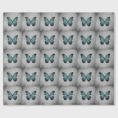 Blauwgroen vlinder Damask Cadeaupapier (Vlak)