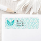 Blauwgroen vlinder; Damaskpatroon Etiket (Insitu)