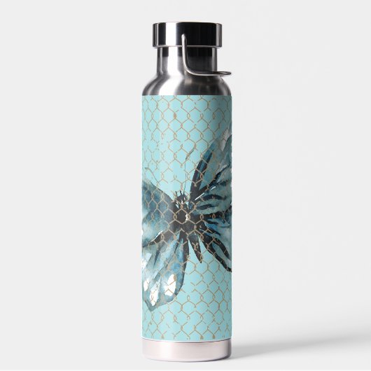 Blauwgroen vlinder in het hek waterfles (Links)