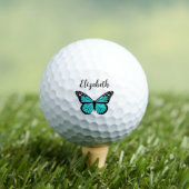blauwgroen vlinder met aangepaste naam dames golfballen (Insitu Shirt)