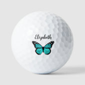 blauwgroen vlinder met aangepaste naam dames golfballen (Voorkant)