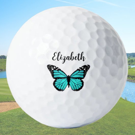 blauwgroen vlinder met aangepaste naam dames golfballen