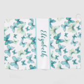  blauwgroen vlinder met aangepaste naam dames golfhanddoek (Horizontaal)