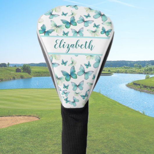 blauwgroen vlinder met aangepaste naam dames golfheadcover
