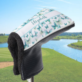  blauwgroen vlinder met aangepaste naam dames golfheadcover