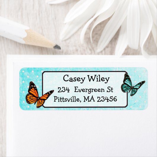 Blauwgroen vlinder retour adreslabel Etiket (Insitu)