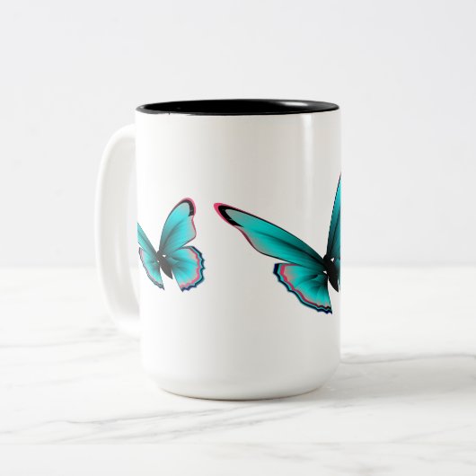 Blauwgroen vlinder tweekleurige koffiemok (Voorkant links)