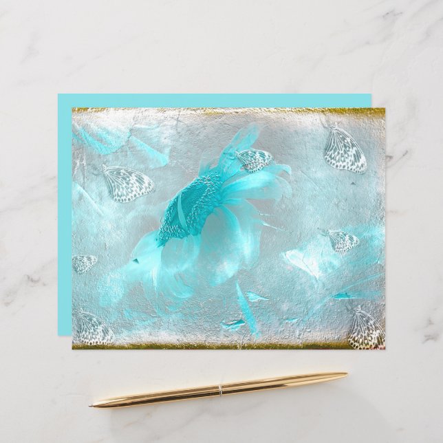 Blauwgroen vlinderbloem Zilver  Antiek (Voorkant / Achterkant in situ)