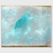 Blauwgroen vlinderbloem Zilver  Antiek Cadeaupapier (Vlak)