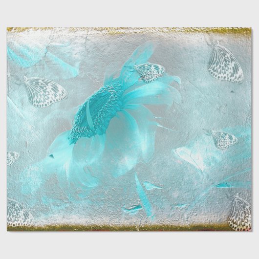 Blauwgroen vlinderbloem Zilver  Antiek Cadeaupapier (Vlak)