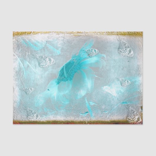 Blauwgroen vlinderbloem Zilver  Antiek Tissuepapier (Voorkant)