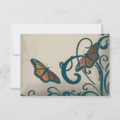 Blauwgroen vlinderbloembridale douche-uitnodiging kaart (Achterkant)