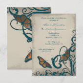 Blauwgroen vlinderbloembridale douche-uitnodiging kaart (Voorkant / Achterkant)