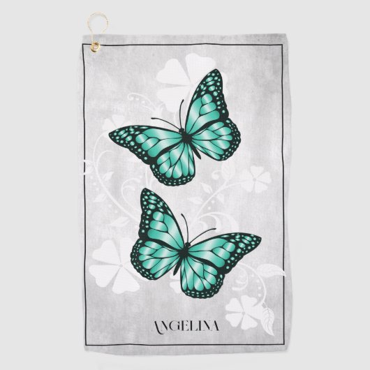 Blauwgroen vlinderbloemhanddoek golfhanddoek (Voorkant)