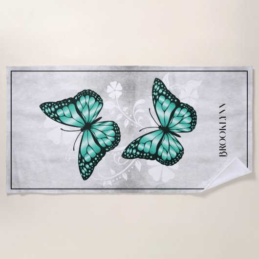 Blauwgroen vlinderbloemhanddoek strandlaken (Voorkant)