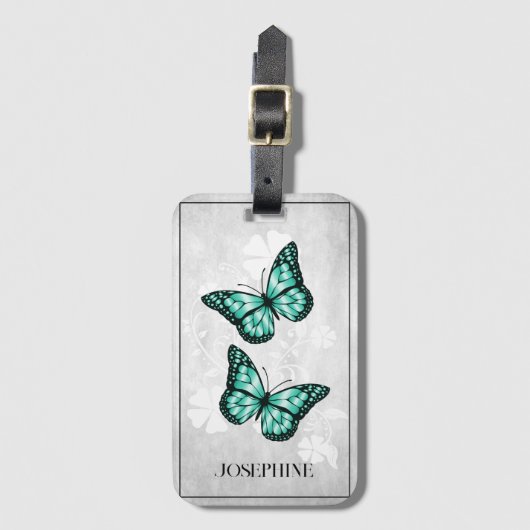 Blauwgroen vlinderbloemig Bagagelabel (Voorkant (verticaal))