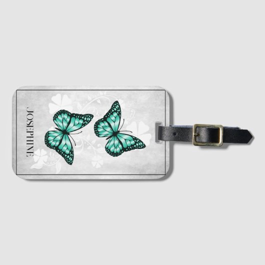 Blauwgroen vlinderbloemig Bagagelabel (Voorkant (horizontaal))