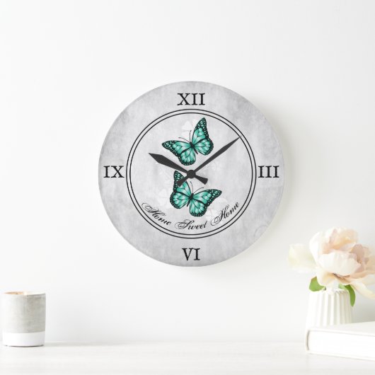 Blauwgroen vlinderbloemige acrylwandklok grote klok (Huis)