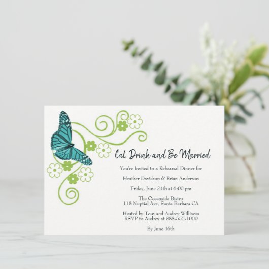 Blauwgroen vlinderbloemigen repetitie binnenste ui kaart (Staand voorkant)