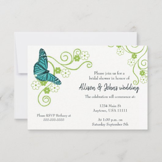 Blauwgroen vlinderbloemigen Vrijgezellenfeest uitn Kaart (Voorkant)