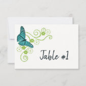 Blauwgroen vlinderbloemkaart voor ontvang kaart (Achterkant)