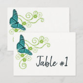 Blauwgroen vlinderbloemkaart voor ontvang kaart (Voorkant / Achterkant)