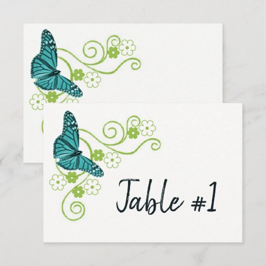 Blauwgroen vlinderbloemkaart voor ontvang kaart (Voorkant / Achterkant)