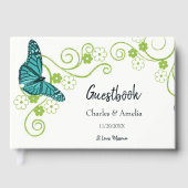 Blauwgroen vlinderdag voor gevierde vlinder gastenboek (Voorkant)