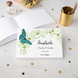Blauwgroen vlinderdag voor gevierde vlinder gastenboek