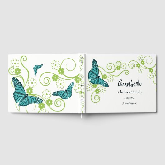 Blauwgroen vlinderdag voor gevierde vlinder gastenboek (Volledig)