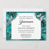 Blauwgroen vlinderelegant roos quinceanera kaart (Voorkant)