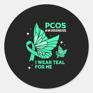 Blauwgroen vlinderlint pcos ik Draag Blauwgroen vo Ronde Sticker