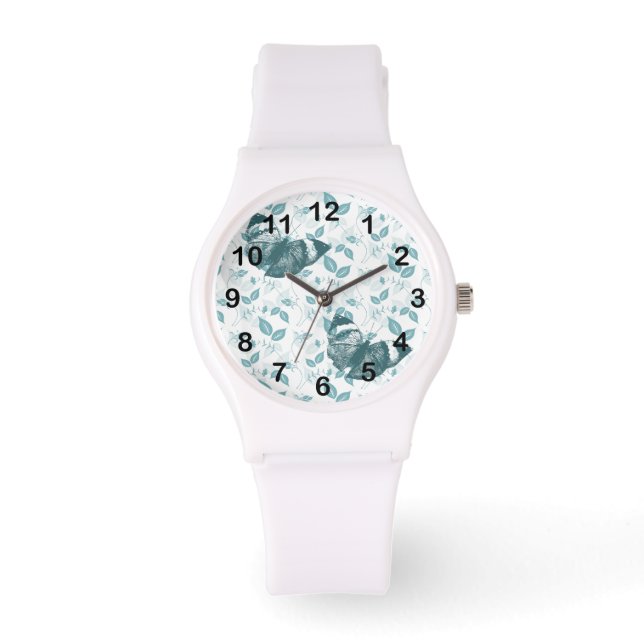 Blauwgroen Vlinders Horloge (Voorkant)