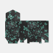 Blauwgroen vlinders op zwart bedankdoosjes (Uitgevouwen)