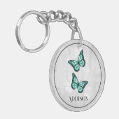 Blauwgroen vlindervlinder - Aangepaste Sleutelhang Sleutelhanger (Voorkant Links)