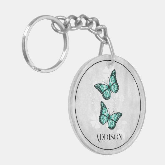 Blauwgroen vlindervlinder - Aangepaste Sleutelhang Sleutelhanger (Voorkant Links)