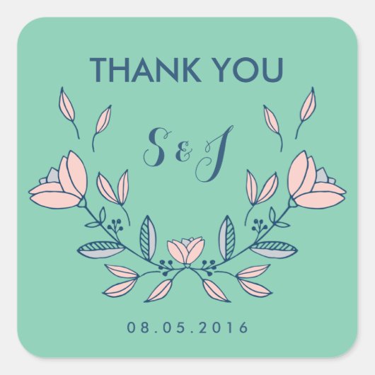 Blauwgroen  Vloerbruiloft Dank u Sticker (Voorkant)