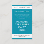 Blauwgroen voedselallergie Alert Persoonlijke Chef Visitekaartje (Voorkant)