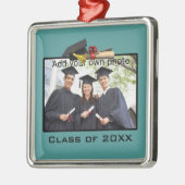 Blauwgroen Voeg uw Foto/Jaar Afstuderen toe Metalen Ornament (Links)