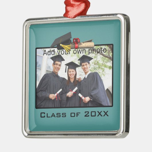 Blauwgroen Voeg uw Foto/Jaar Afstuderen toe Metalen Ornament (Links)